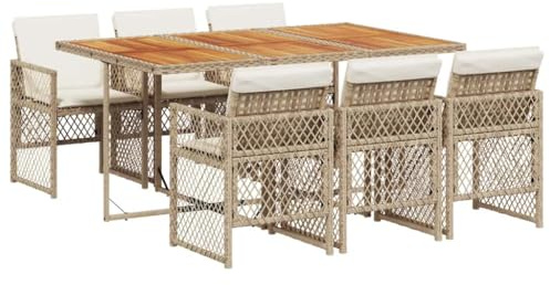 vidaXL Matgrupp för trädgården med dynor 7 delar beige konstrotting
