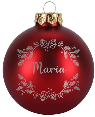 Herz & Heim® Personalisierte Weihnachtskugel mit Gravur – Christbaumkugel mit Name – Auswahl Farbe & Größe – Weihnachtsbaumkugeln als festlicher Baumschmuck für Weihnachten (Rot matt, 10 cm Ø)