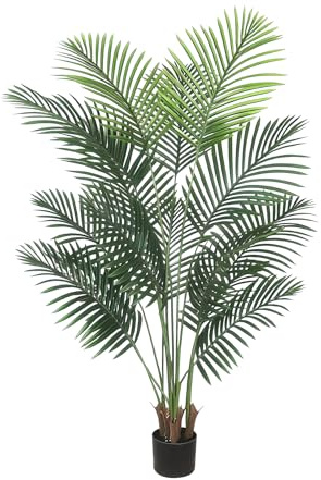 5ft/150CM Artificial Palm Tree with Black Planter Large Artificial Plants for Indoors, Tall Fake Plant, Realistic Faux Palm Tree for Home, Office, Living Room, Bedroom & Modern Decor