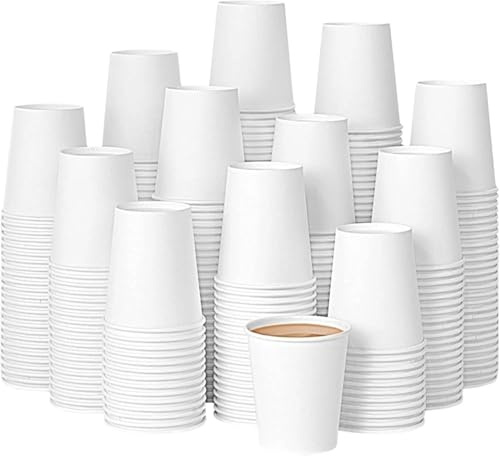 AIBULO 8oz White Disposable Paper Cups – Pack of 300 | Eco-Friendly Hot & Cold Drink Cups for Coffee, Tea, Juice & Water | Leakproof, Recyclable & Hygienic Cups for Office, Catering, Parties & Events