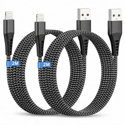 iPhone-laddningskabel 2M 2-pack,[MFi-certifierad] iPhone Lightning-kabel USB till Lightning,nylonflätad iPhone-kabel, snabbladdning, Lightning-ledning för iPhone 14/13/12/11 Pro Max/X/8iPad