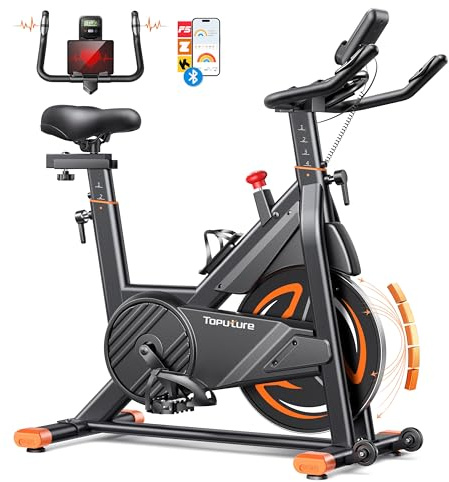 TOPUTURE Velo D Appartement Magnetique, Velo Appartement Connecté APP, Résistance réglable, Vélo d'intérieur avec silencieux, Vélos D'appartement avec fréquence cardiaque Capacité 160KG
