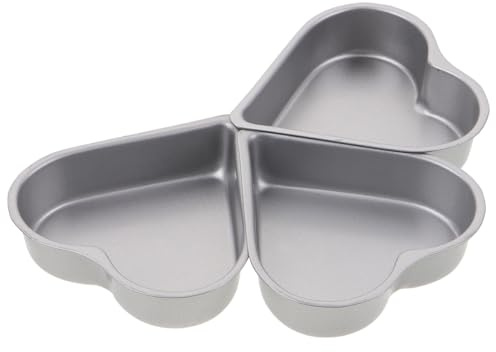 GRADENEVE Molde para Pasteles Forma de Corazón de Acero al Carbono, Antiadherente, Tamaño 9.7x9.5x2.4 Cm, Juego de 3 Unidades para Hornear Bizcochos y Mini Tartas en Casa y Repostería