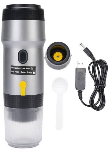 WIHFHGZ Cafetière Portable en Acier Inoxydable 304, Compacte et Automatique, Petit Modèle pour Voyage, Camping et Voiture - Fonctionnement à Une Touche, Design Robuste et Facile à (Argent)