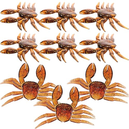 GOOHOCHY Lot de 10 Leurres de Pêche Souples Imitation Crabe 3D Brun, Appâts Artificiels Réalistes pour Pêche en Eau Douce, Matériel Portable pour Lacs, Rivières et Ruisseaux