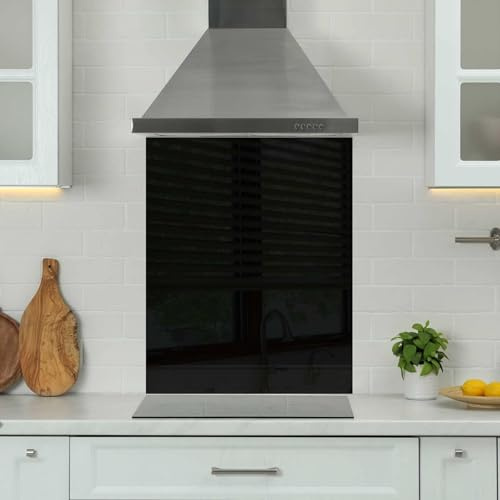 Premium 60 x 70cm Black Glass 6mm Glass Toughened Kitchen Splashback