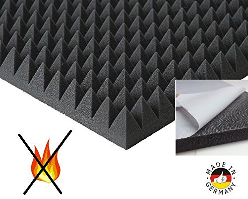 Pyramiden -Schaumstoff SELBSTKLEBEND- Flammhemend MVSS302 Schallschutz-Schaumstoff Noppenschaum (Mit Selbstklebend, ca. 50x50x5cm)
