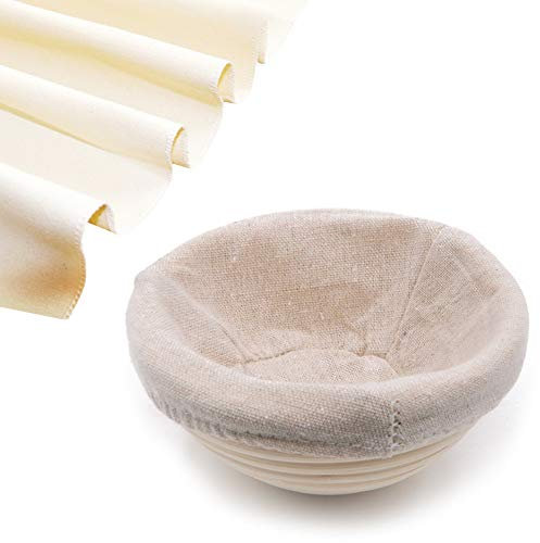 Winterworm 7 Inch Banetton Bread Proofing Basket Kit with Linen Liner Cloth and Large Bread Cotton Proofing Cloth, Round Shape Bread Bowls