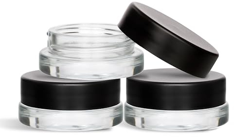 (90 Pack) 7ml Low Profile Thick Glass Jars with Black Lids - Airtight Containers for Oil, Lip Balm, Wax, Cosmetics