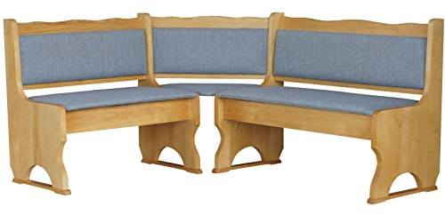 k koma Polster Eckbank Kiefer Holz, Alder Farbe mit Polsterung Grau MASSIVHOLZ NEU Grau Hell (160 x 160)