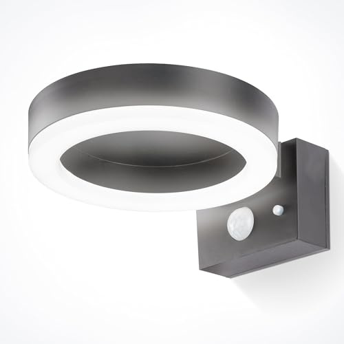 Esotec Solar Wandleuchte Bewegungsmelder Diana Außenwandleuchte 102598 | Wandleuchte mit 40 LEDs, 4000K, 75/400/600lm, bis 9Std., PIR 90°/6-8m, Li-Ion wechselbar, 1,8Wp Mono, Schraubmontage, IP44