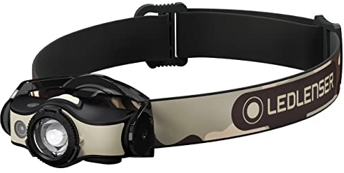 Ledlenser MH4 Torcia Frontale LED da Outdoor, Nera/Sabbia, Ricaricabile con Batteria, 400 Lumen, autonomia Fino a 35 Ore, Luce Rossa, Possibile Uso con 1 Batteria AAA, clipmetallica, Caccia, Pesca