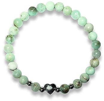 Chrysopras Armband Perlen echt 6mm Herz Edelstahl Silber Gold Roségold oder Ionisiert - Handmade Perlenarmband Vertrauen Geborgenheit Selbstvertrauen - Spiritueller Schmuck Damen Mädchen