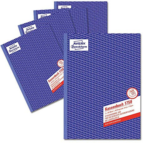 AVERY Zweckform 1756-5 Kassenbuch (A4, 2x40 Blatt, selbstdurchschreibend, nach Steuerschiene 300, EDV-gerechte Datenerfassung, von Rechtsexperten geprüft, für DE, ordnungsgemäße Buchführung) 5er-Pack