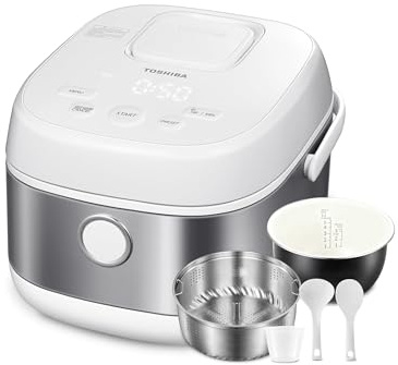 TOSHIBA Induction Heating Rice Cooker - Low Carb, Low Sugar, Digital Steamer, 5.5 Cups (Uncooked), 8 Cooking Functions, 24H Timer & Auto Keep Warm
