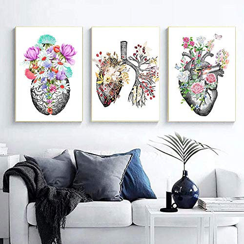 SHINERING Organo anatomico Poster Vintage Anatomia Umana Stampa Pittura Cervello Cuore Polmone Anatomia Poster Immagine di Arte della Parete Decorazione della Stanza Medica 30 * 40 cm Incorniciato