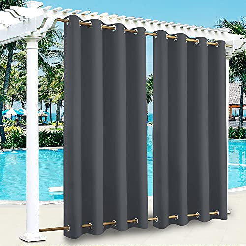 ele ELEOPTION Outdoor Vorhänge Wasserdicht, Winddicht Outdoor Gardinen mit Ösen Oben Unten, Blickdicht Vorhang UV Schutz Verdunkelungsvorhänge für Balkon Garten Hof(Dunkelgrau,132x240cm)(N34-102-1115)
