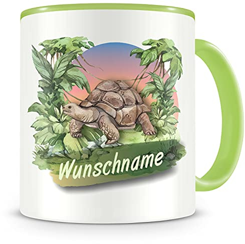 Samunshi® Kindertasse mit Namen Tasse Schildkröte Personalisierte Tasse mit Namen Kinder Kinderbecher personalisierter Text Wunschtext Kindergarten grün 300ml