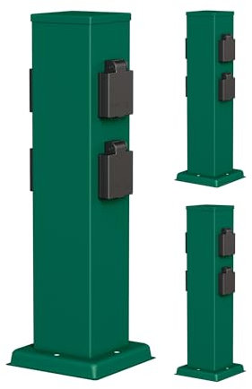 ledscom.de 3 pièces Colonne de Prises de Courant de Jardin Polly pour l'extérieur, IP44, 4X, Acier Inoxydable, Vert, carré, 40 cm