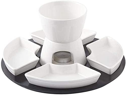Juego De Fondue De Chocolate De Cerámica Blanca, Fondue De Queso Simple, Helado, Caldera De Fuego De Frutas con Chasis, Juego De Fondue con Crisol para Queso
