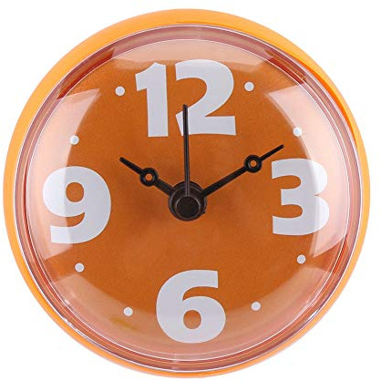 Greensen Badezimmer Dusche Wanduhr, Saugnapf Wanduhr, wasserdichte Saugwand, Fensterspiegel, Bad Dusche Uhr Zubehör für Dusche, Küche, Badezimmer(Orange)