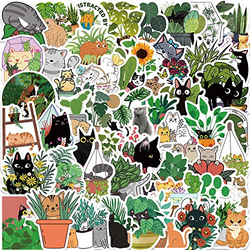 50Pcs Hide Cat! Black Cat in a Plant Stickers for Laptop, Scrapbook, Phone, Computer, Skateboard - Vinyl, Waterproof, Aesthetic Personalised Stickers for Teens, Boys, Girls, Adults, Children