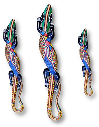 Scultura Decorativa A Parete Geco Rettili Dipinta a Mano in Legno Artigianale 100% - Made in Bali Indonesia colore casuale (100cm)