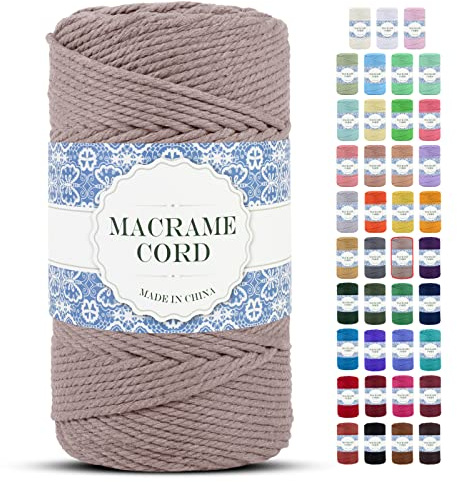 Uiopa Cuerda Macrame 4mm x 200m Hilo Macrame Grueso Cuerda de Algodon Natural Suave de 4 Hilos, Cordel Algodón para DIY Manualidades Tapices de Pared Cortina Colgador de Plantas (Gris Cáñamo)
