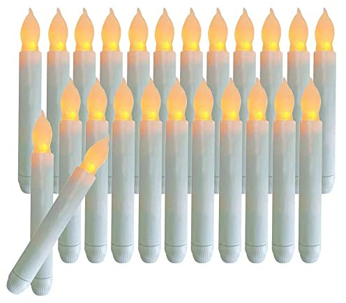 xunhuimemory Set of 24 Flamelesss LED Taper Candles with Warm Yellow Flickering Flame Light, Battery Operated Floating Candles, Handheld Electric candlesticks for Fireplace Church Party Christmas