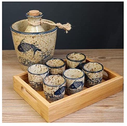 Keramik Schnaps Wein Set Haushalt Kleine Weinglas Spender Weinkrug Sake Glas Haushaltswaren (Color : A)