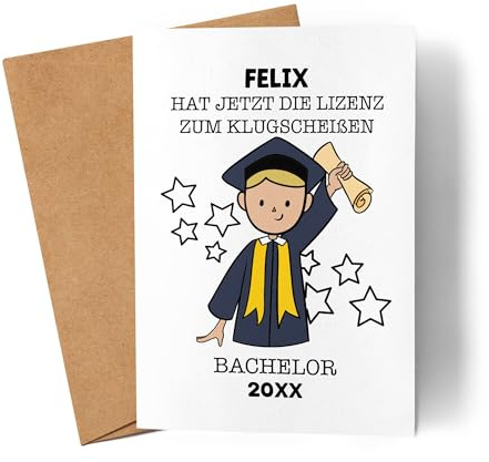 Kiddle-Design Bachelor Karte Personalisiert Mann Bachelor Geschenk Abschluss Bestandene Prüfung Studienabschluss Absolvent Glückwunschkarte Graduation Deko Examen