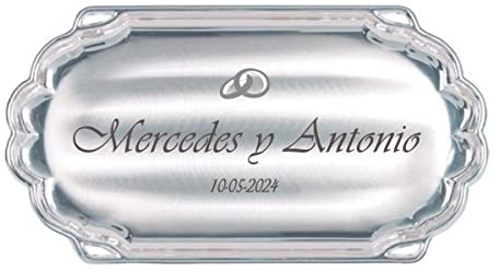 Bandeja para Arras matrimoniales Personalizada, grabada con Nombres y Fecha. Bandeja de Boda para Anillos alianzas. Enlace
