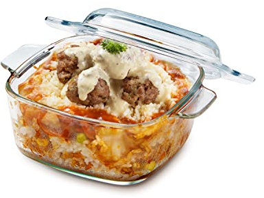 NUTRIUPS Auflaufform Glas mit Deckel 1L Auflaufform mit Deckel 14.5cm Ofenfest Borosilikatglas Klein
