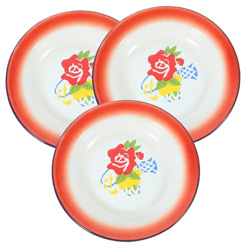 Yardwe 3stücke Teiliges Vintage Emaille Servierplatten Runde Lebensmittel Obstteller Robuste Emaillierte Teller Für Snacks Dessert Familie Und Festliche Anlässe