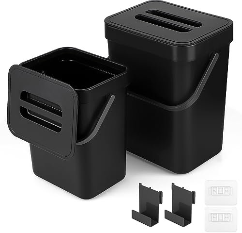 LALAGO Komposteimer Küche,(5L+3L) Aufhängbar Biomülleimer, Hängeaufbewahrung Abfalleimer mit Deckel für Küche, Bad, Auto,Büro, Schlafzimmer (Schwarz)
