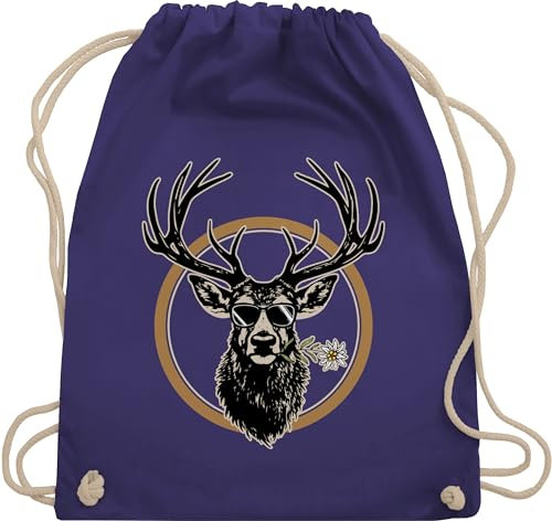 Turnbeutel Rucksack - Kompatibel mit Oktoberfest Tasche - Cooler Hirsch Hirschgeweih Jäger - Unisize - Lila - trachtenrucksack bayrische hirsche taschen trachtentaschen bayrisch edelweiß sackerl