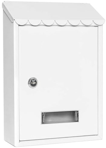 Buzón de Pared Correo, Buzón de Exterior de Metálico con Cerradura y Llaves, Buzón Impermeable de Gran Capacidad para Cartas, Fácil de Instalar (30x21.7x7cm, Blanco)