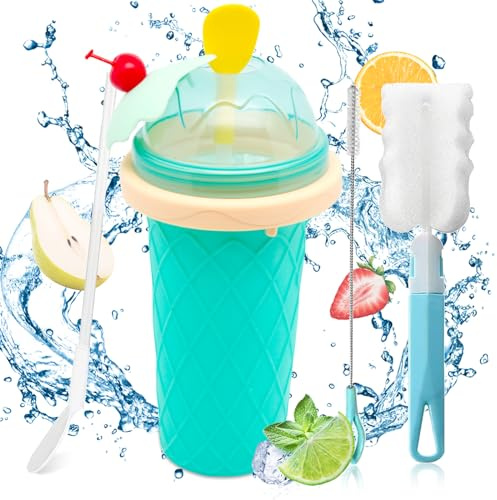 Slush Becher Silikon Squeeze Cup Gefrorene Maker Smoothie Becher zum Kneten DIY Slushy Pinch Ice Sommer-Slush mit Strohhalmlöffel