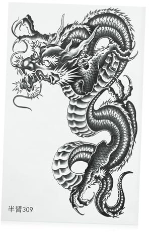 Tatouage Temporaire Dragon Noir pour Bras, Style Manche Complète