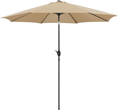 Yaheetech Garden Parasol Umbrella 3M Patio Umbrella Outdoor Sun Shade Umbrella Patio Garden Table Umbrella with Crank Handle & 8 Metal Ribs for Backyard/Deck -Tan