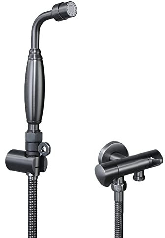 XEOWHUPG Handbrause for Toilette, Handbrause for Toilettengarnitur, Bidet-Duschkopf, Kaltwasser, Messing, Schwarz, mit Schlauch, kein Bohren, Doppelgriff, Stoffwindel-Sprühset