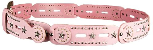Surrycee Mode Damen Herren Gürtel, Stern Nietengürtel Punk Rock Gothic Echtledergürtel mit Schnalle, 3,8 cm breit,Rosa,110cm/waist:36~38