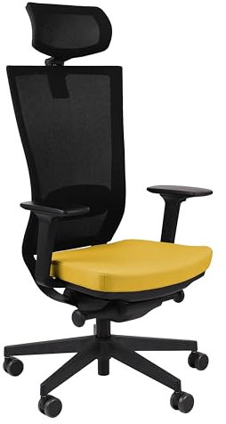 grospol Marti BS HD Ergonomischer Bürostuhl mit Verstellbarer Kopfstütze, Armlehnen, Lendenwirbelstütze, Neigungsfunktion, Mesh-Stuhl, schützt den Rücken, Bürostuhl 120 kg (gelb)