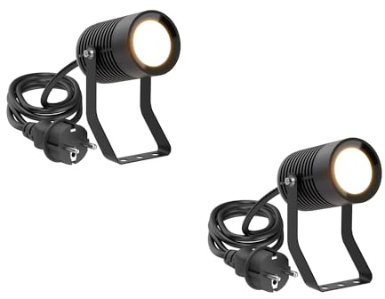 ledscom.de 2 x SHINGA trädgårdsspotlight för utomhusbruk, IP65, stickpropp, svart, inkl. GU10 LED-lampa 630lm, varmvit