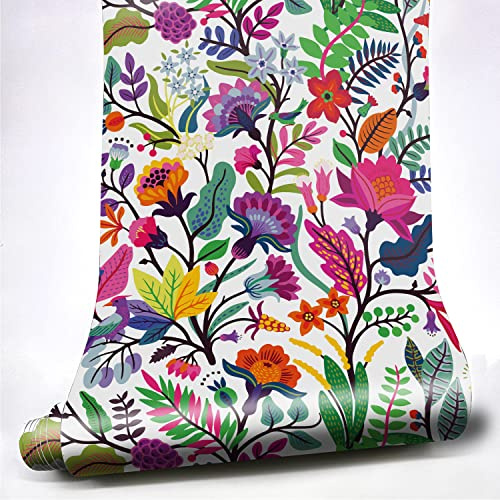neukids Floral Wallpaper Self Adhesive,Fresh Flowers Wallpaper,40x250cm | Bedroom Living Room Peel and Stick Wallpaper Self Adhesive Flower Decorative Film,Kitchen Cabinets Fireplace Decor