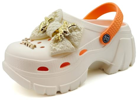 Sunporx Mujer Plataforma Zuecos Adorables Accesorios Lazos Verano Ligeros Cómodos Antideslizantes Exteriores Playa Piscina Jardín Informales Zuecos Sandalias Beige 35/36 EU