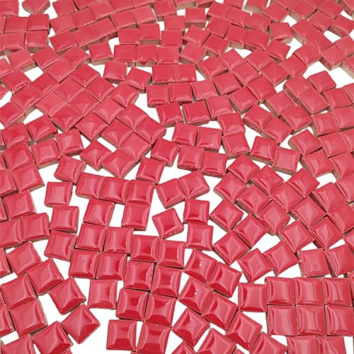 500 g quadratische Keramik-Mosaikfliesen zum Basteln, 1,2 x 1,2 cm, Porzellan-Mosaikfliesen, quadratische Mosaikstücke für DIY-Mosaikprojekte, Heimdekoration (rot)