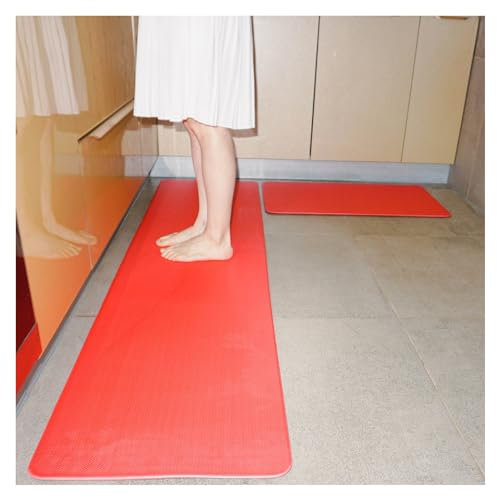 Küchenmatte, gepolstert, 0,31 Zoll, rutschfest, wasserdicht, ergonomisch, bequem, Stehmatte for Küche, Boden, Büro, Waschbecken, Wäscherei(Color:Red,Size:45x150CM/17.7x59in)