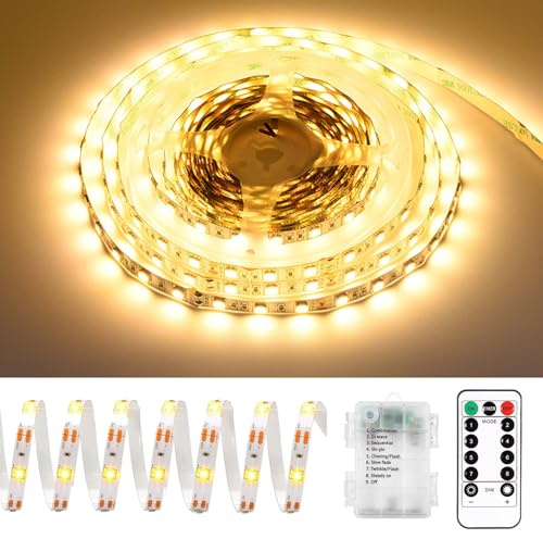 Sunshine smile LED Strip Batteriebetrieben 1m,8 Modi LED Strip Batteriebetrieben,LED Streifen Schmal,LED Lichtleiste Batterie mit Timer für Schränke, Treppen, Küche, Betten
