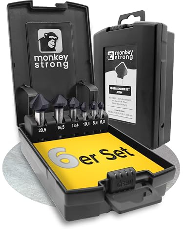 monkeystrong Kegelsenker Set Metall & Edelstahl HSS-E AlTiN 90° 6,3-20,5mm | Industriequalität, AlTiN bis 900°C, HSS-E Co5 Kobaltstahl, extra scharfer V-Schliff, Edelstahl, VA, Stahl, Alu, Kupfer